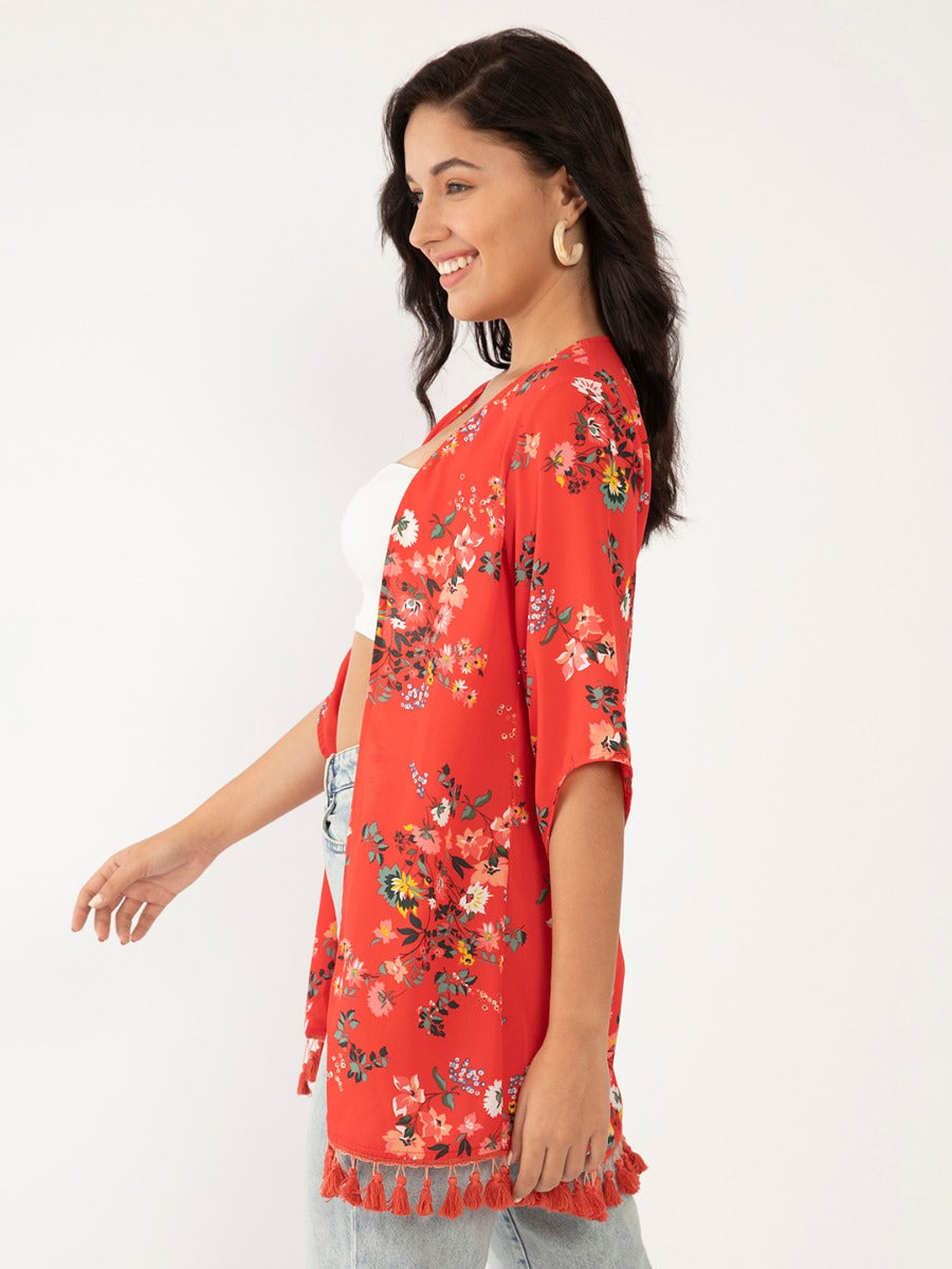 Red Floral Print Shrug