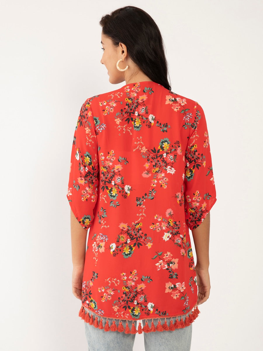 Red Floral Print Shrug