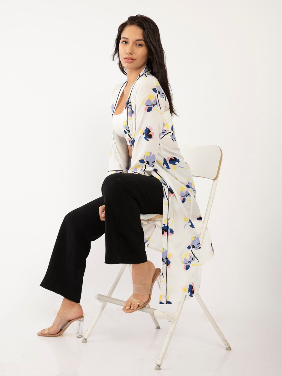 White Floral Print Shrug