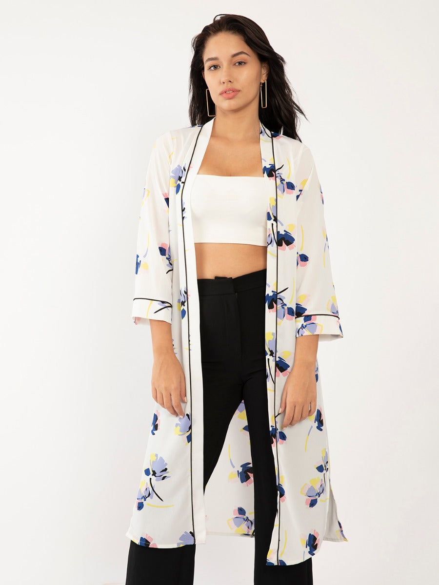 White Floral Print Shrug