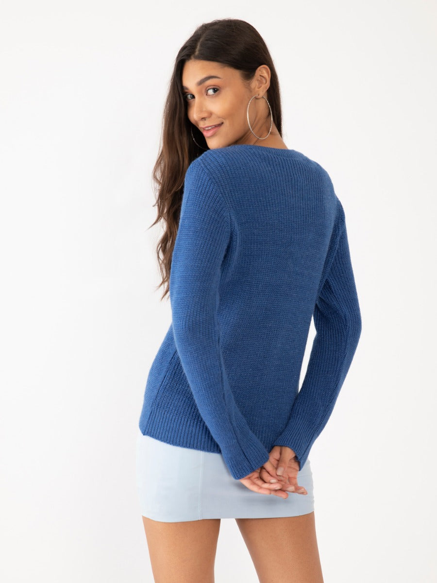 Blue Solid Sweater