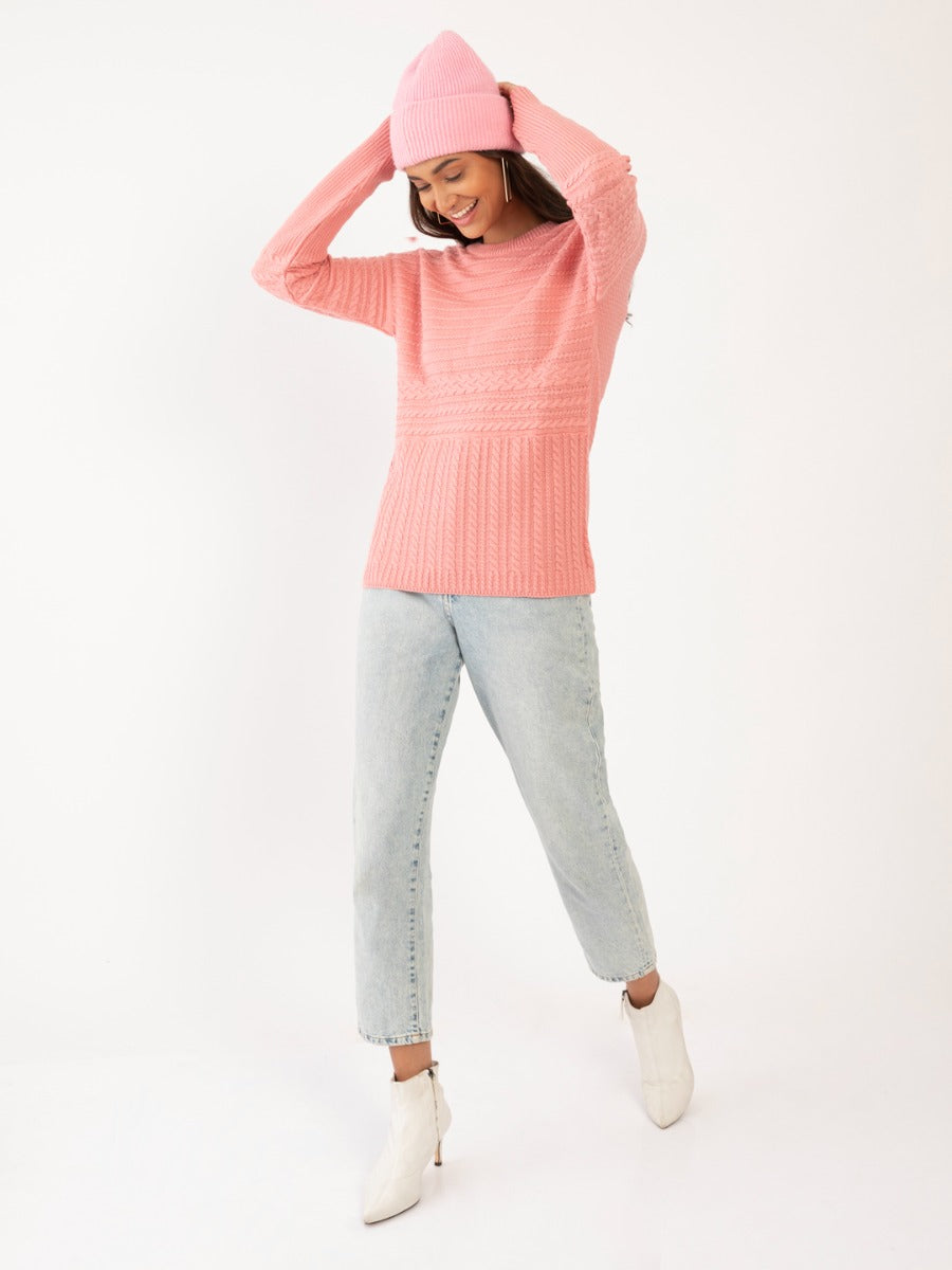Peach Solid Sweater For Women