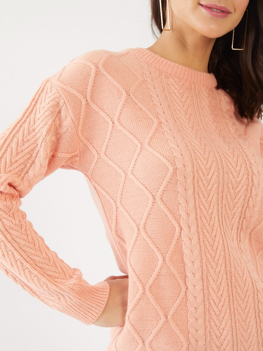Peach Solid Oversized Sweater For Women