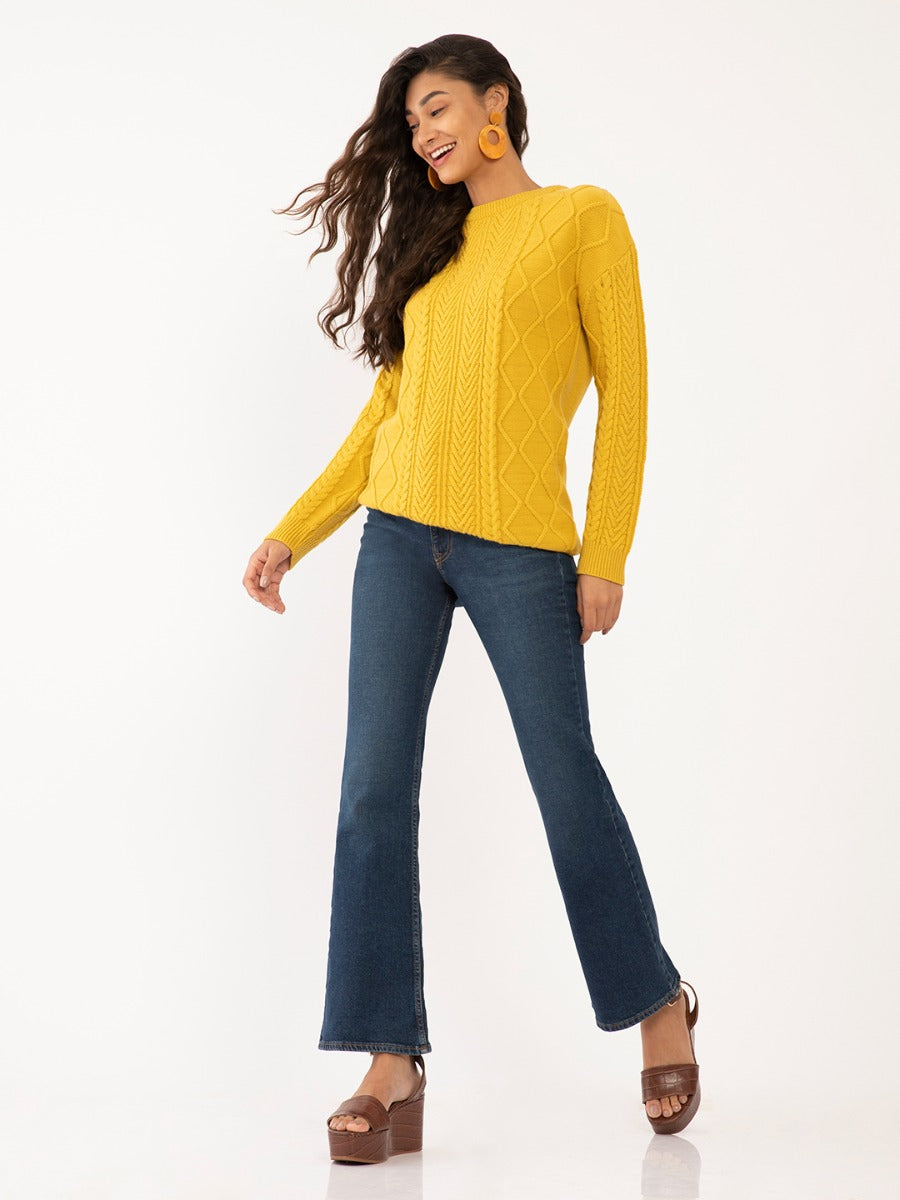 Yellow Solid Overszied Sweaters