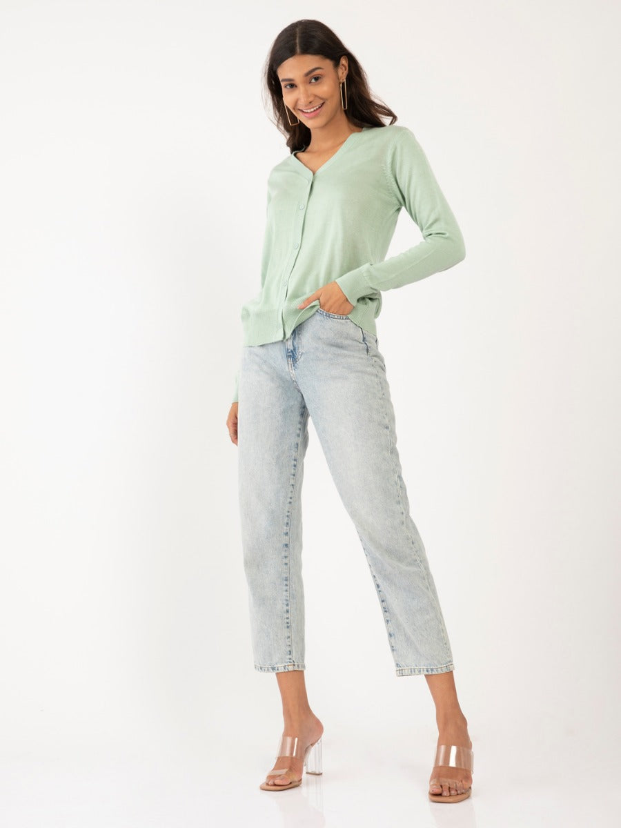 Green Solid Cardigan