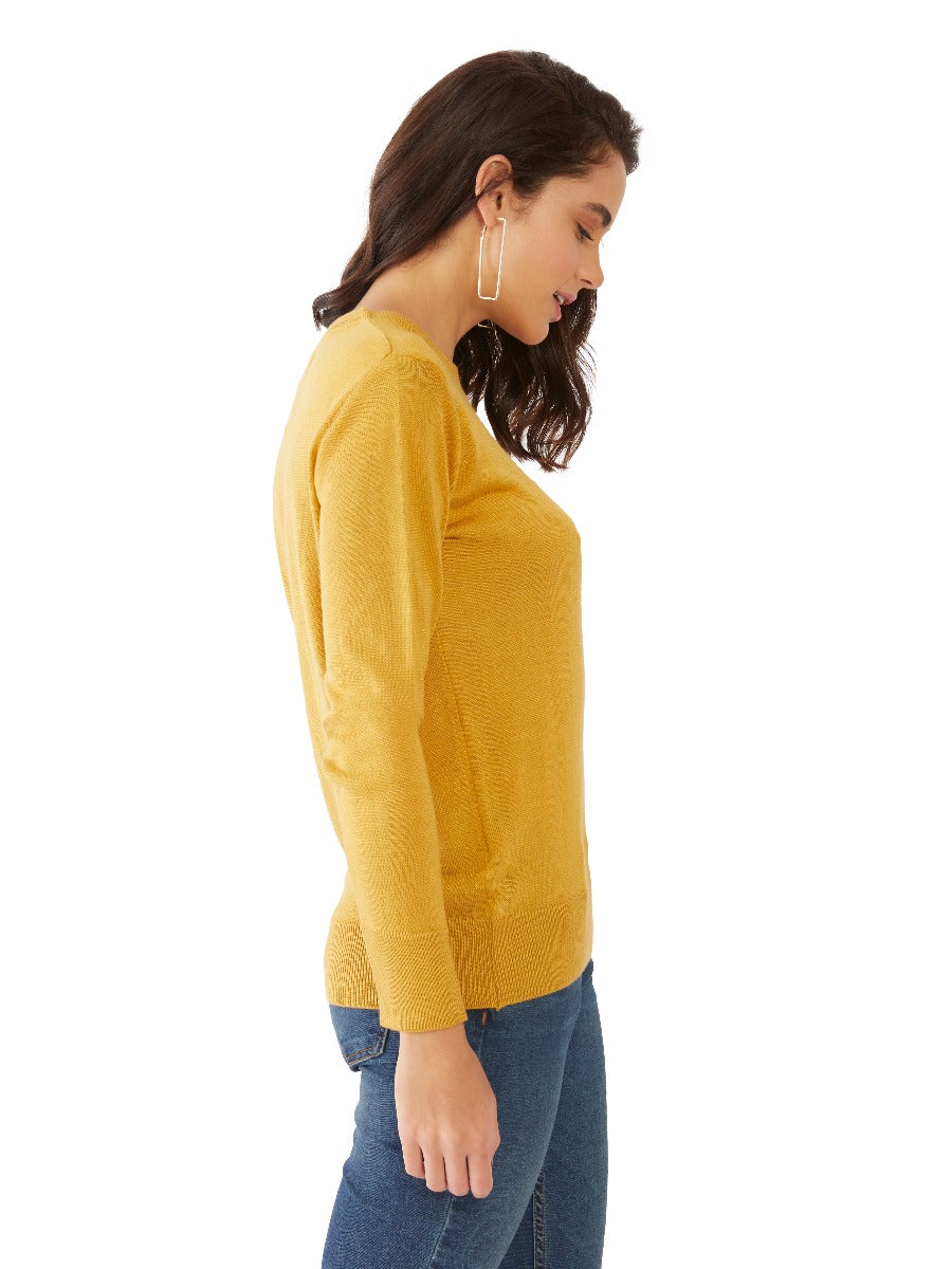 Yellow Solid Sweater For Women