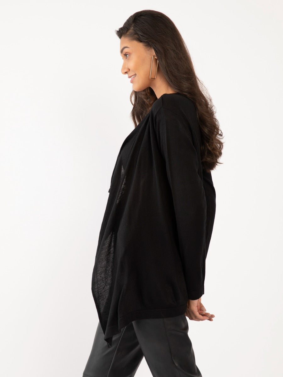 Black Solid Tie-Up Shrug