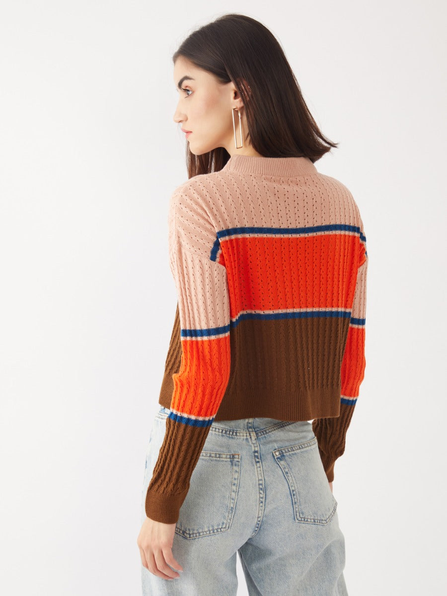 Multicolored Colourblocked Crop Sweater