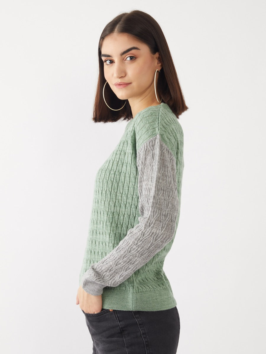 Green Colourblocked Sweater