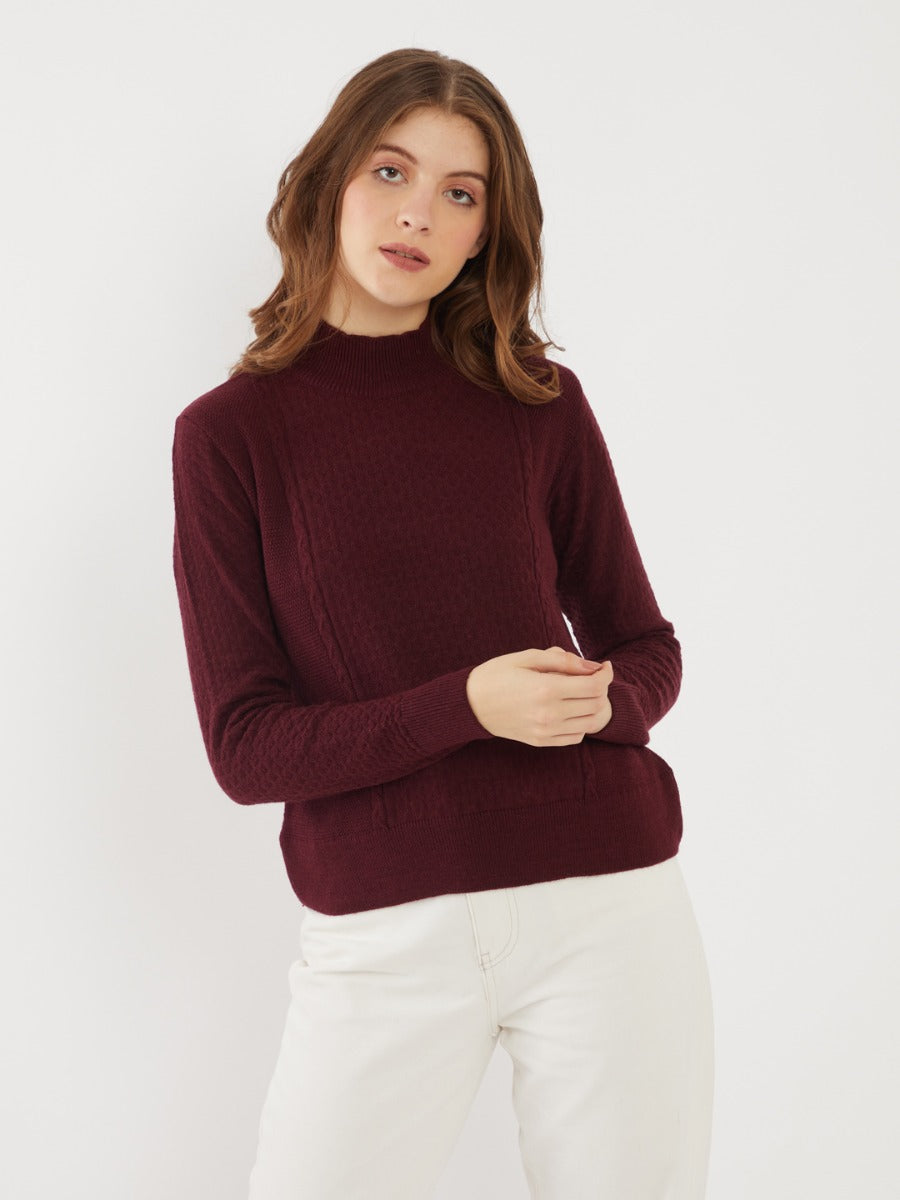Maroon Solid Sweater For Women