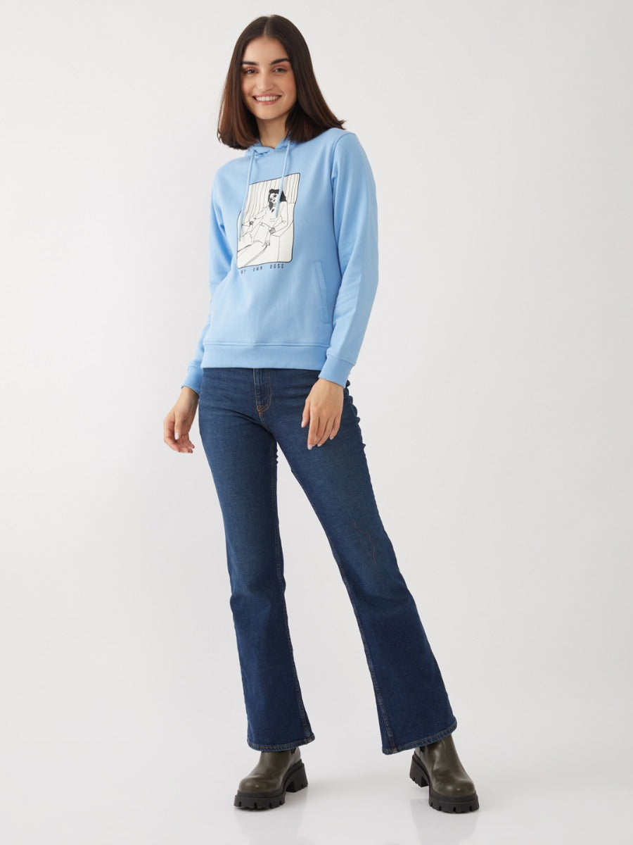 Blue Printed Sweatshirt For Women