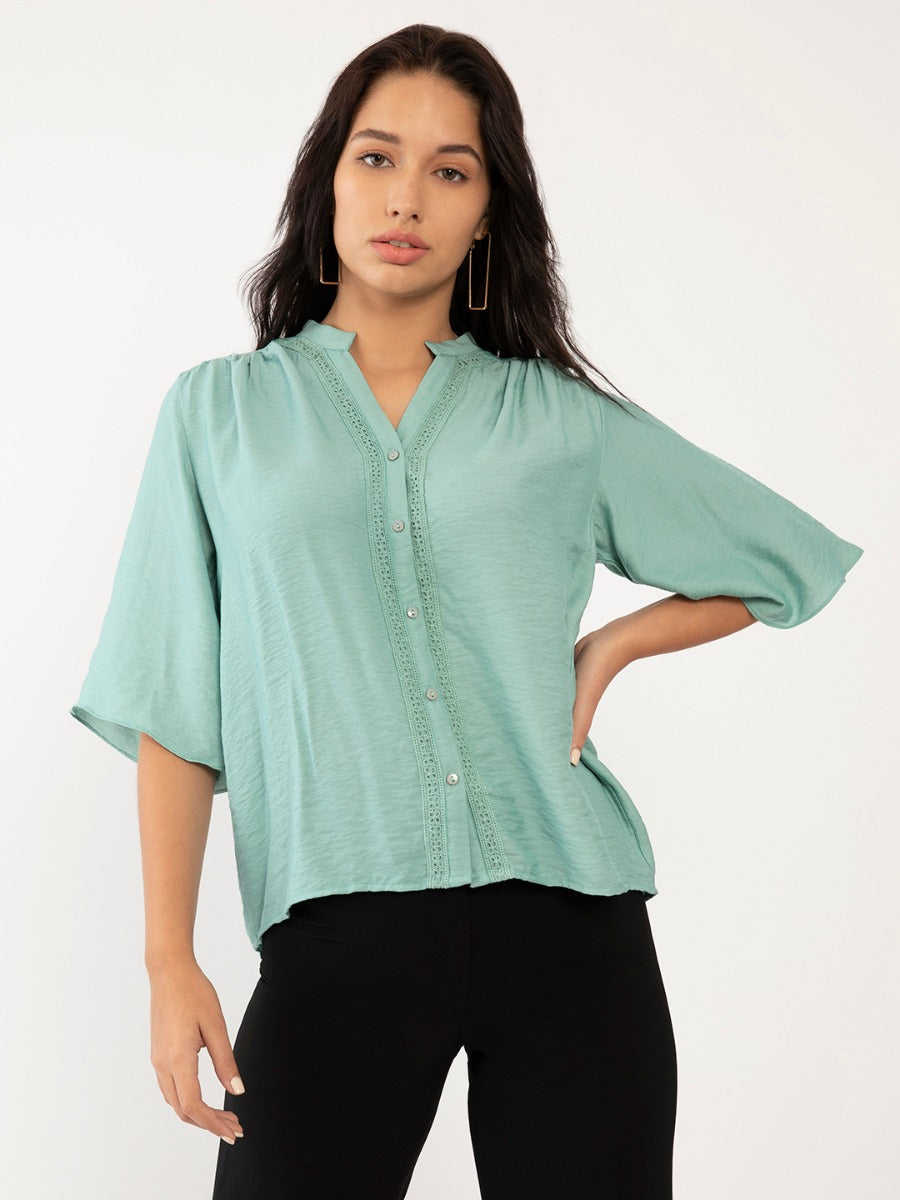 Sea Green Solid Flared Sleeve Regular Top