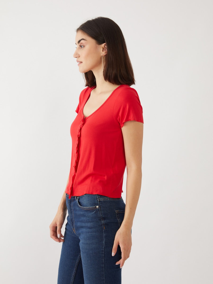 Red Solid Crop Top