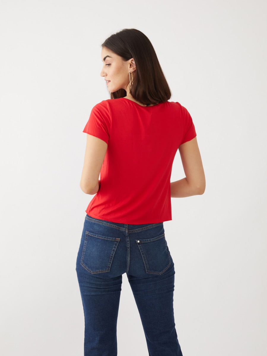 Red Solid Crop Top