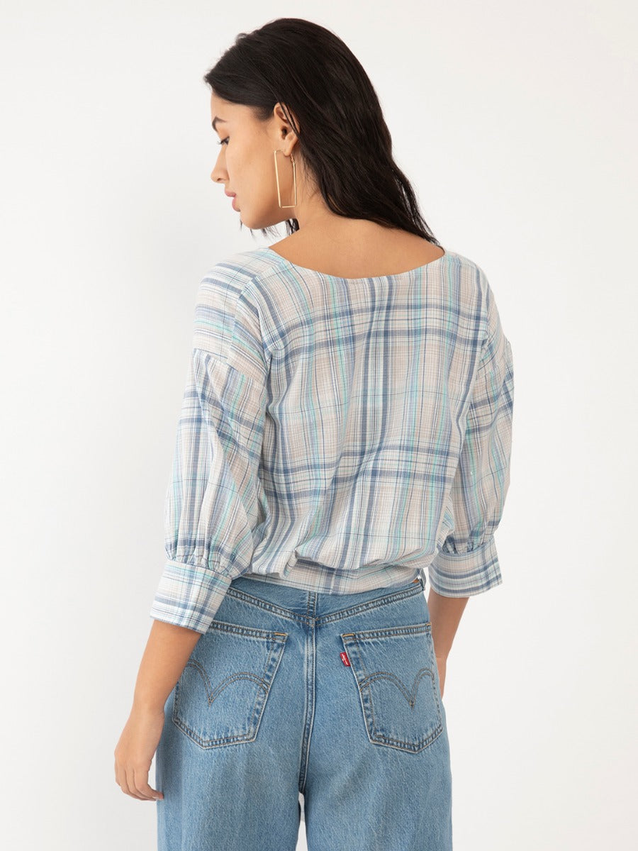 Blue Checked Top For Women