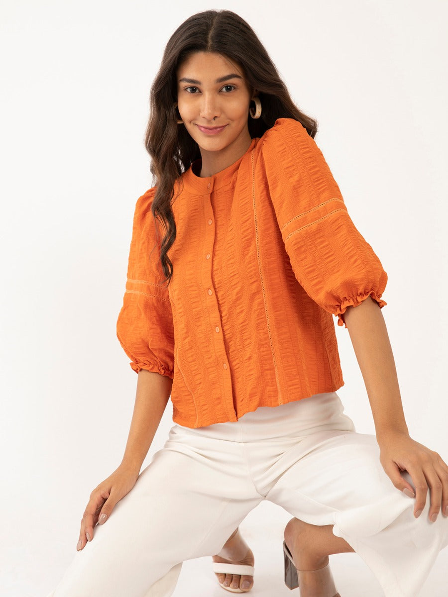 Orange Solid Lace Insert Top