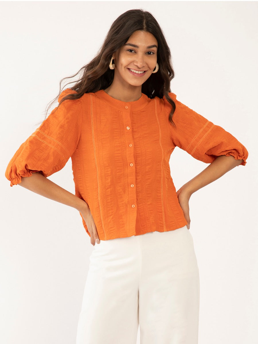 Orange Solid Lace Insert Top