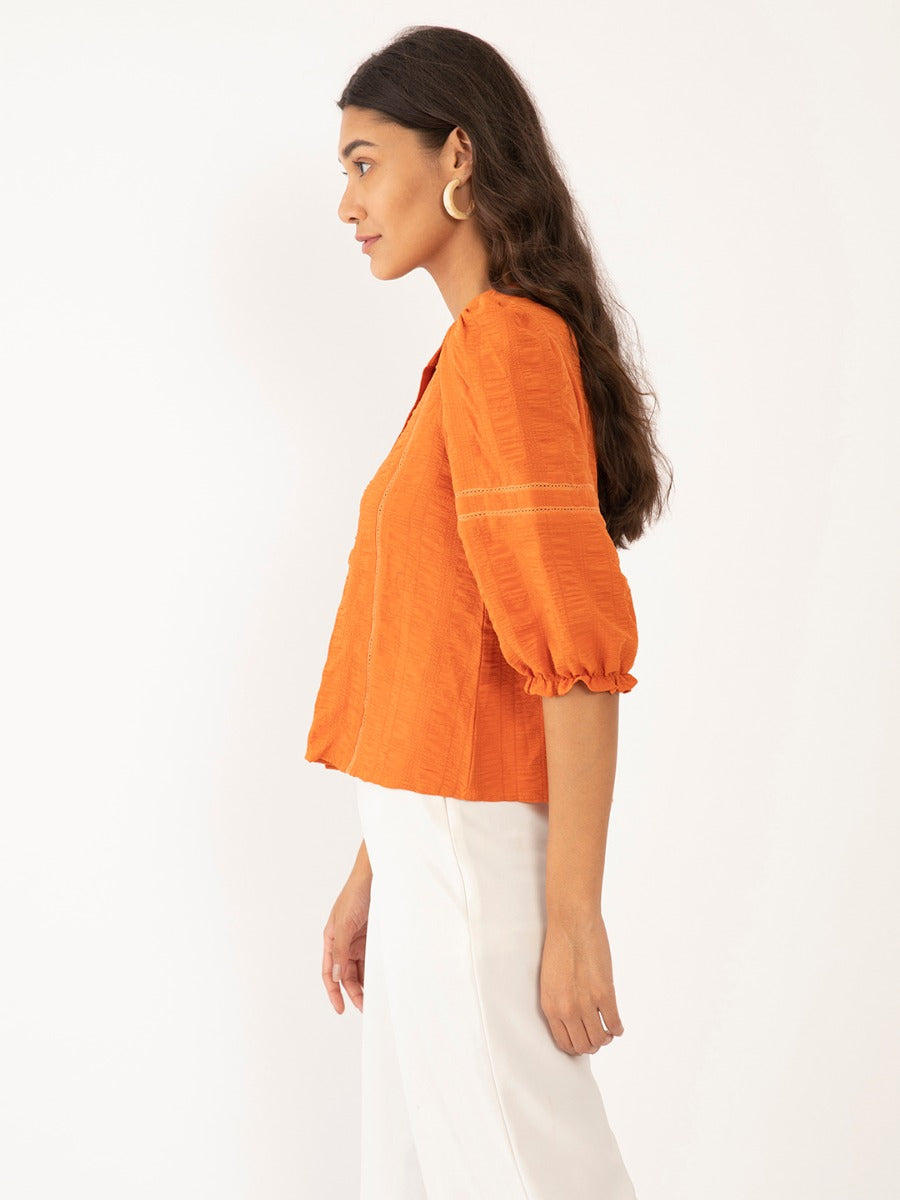 Orange Solid Lace Insert Top