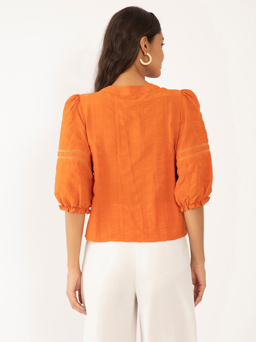 Orange Solid Lace Insert Top