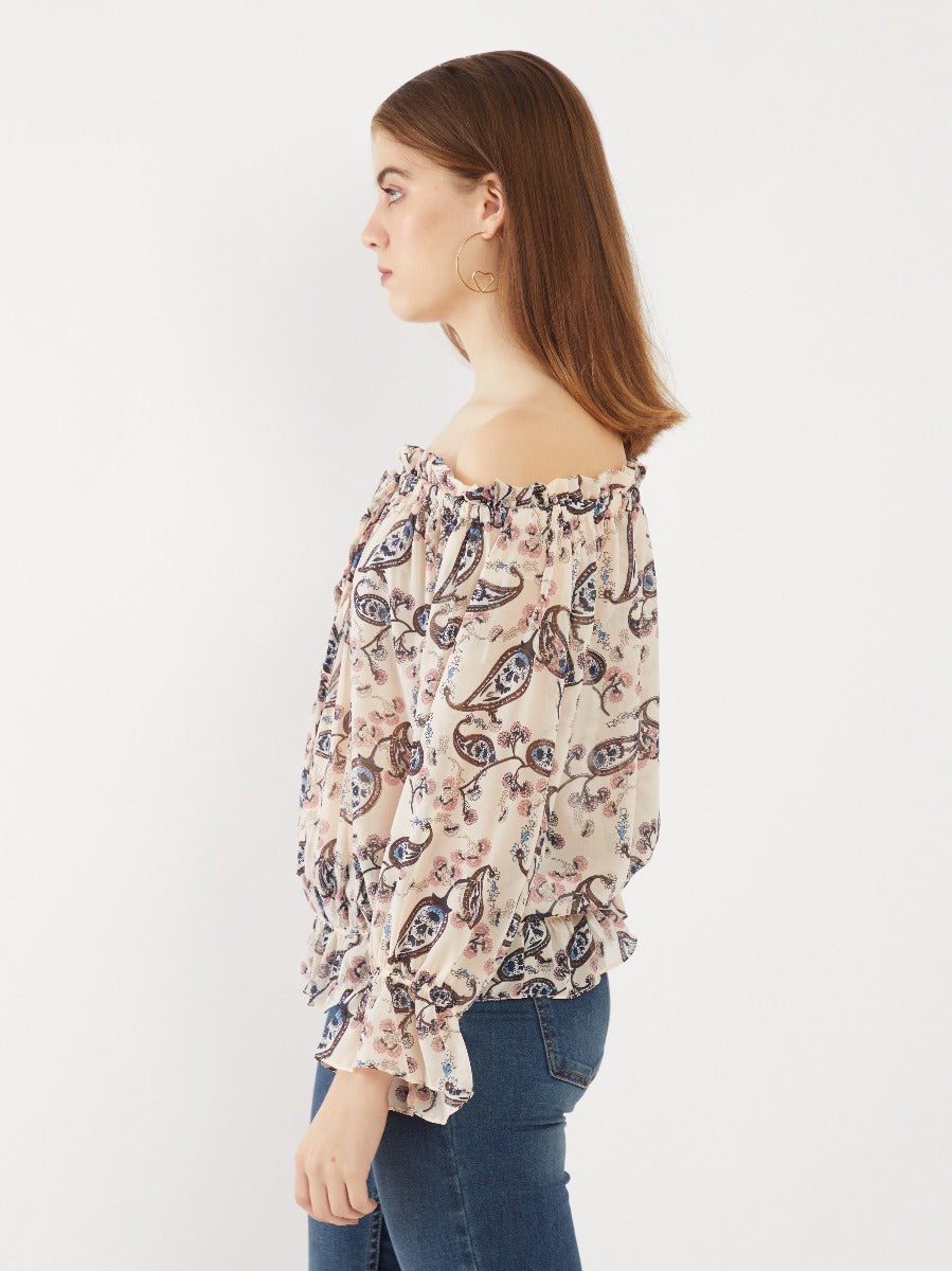 Pink Printed Off-shoulder Top