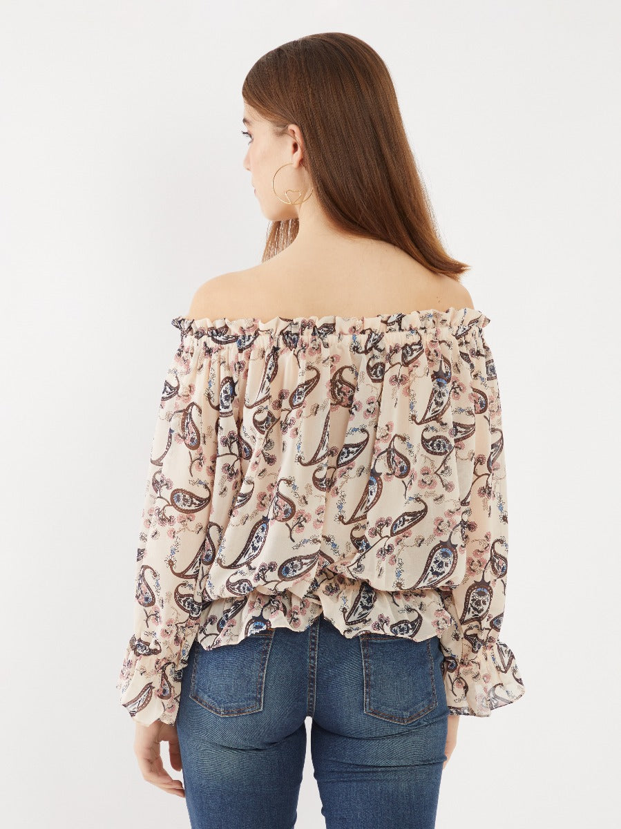 Pink Printed Off-shoulder Top