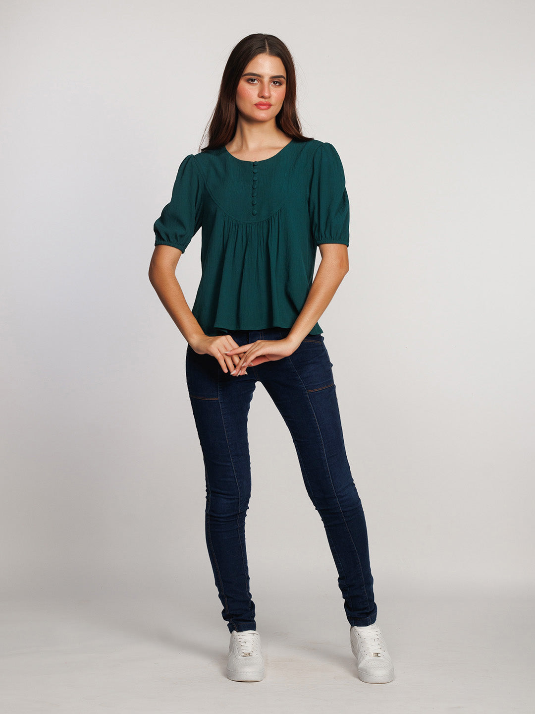 Dark-Green-Embroidered-Flared-Top-T09049-1