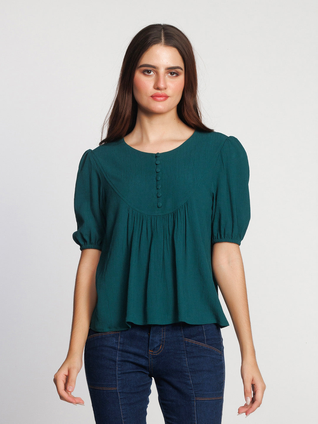 Dark-Green-Embroidered-Flared-Top-T09049-2