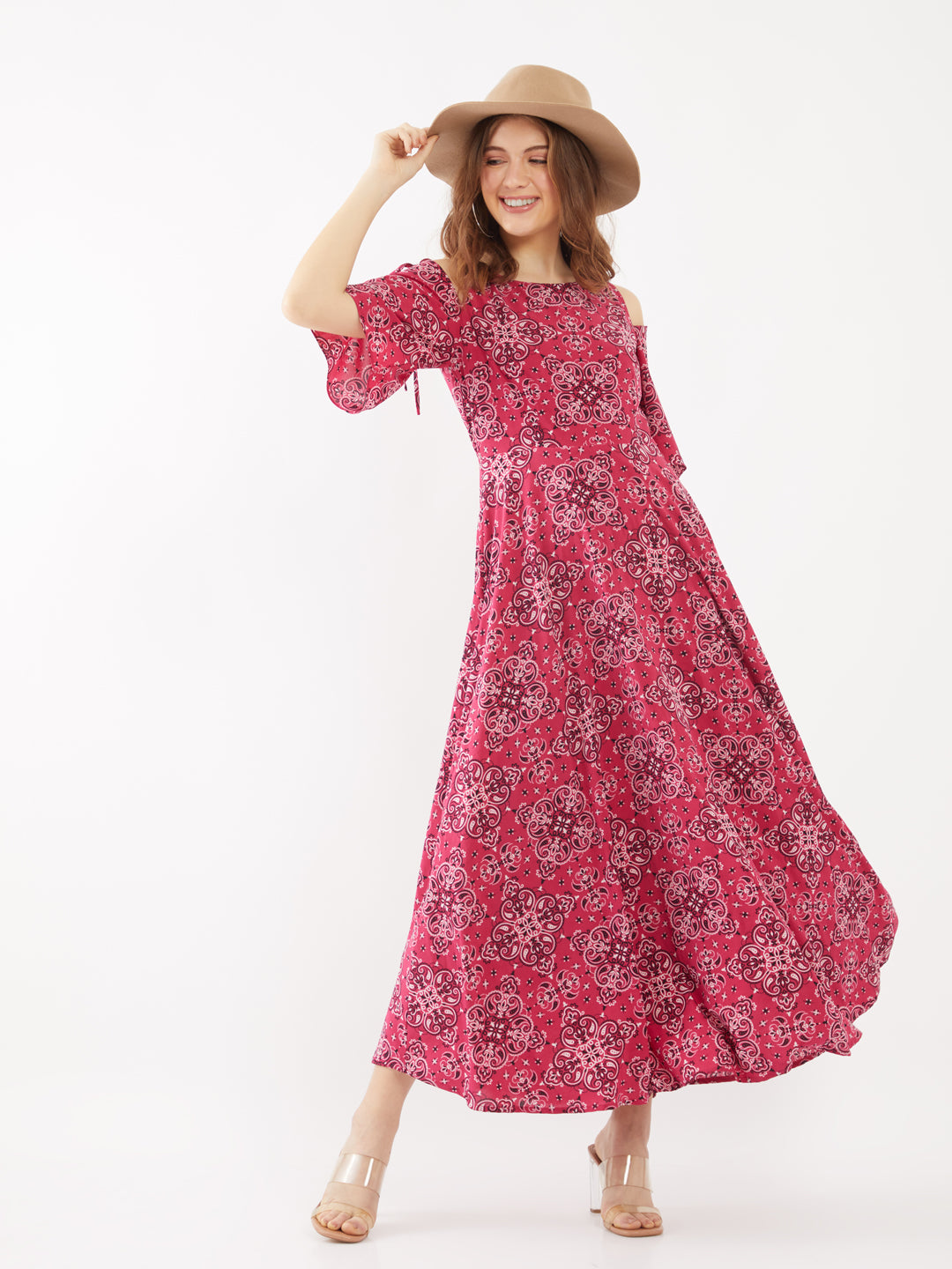 Red-Bohemian-Printed-Ankle-Length-Maxi-Dress-VD01843-1