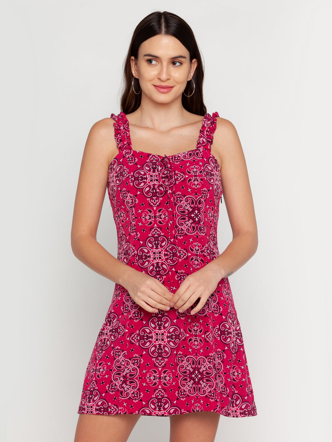 Pink-Bohemian-Printed-Strappy-Short-Dress-VD02159-2