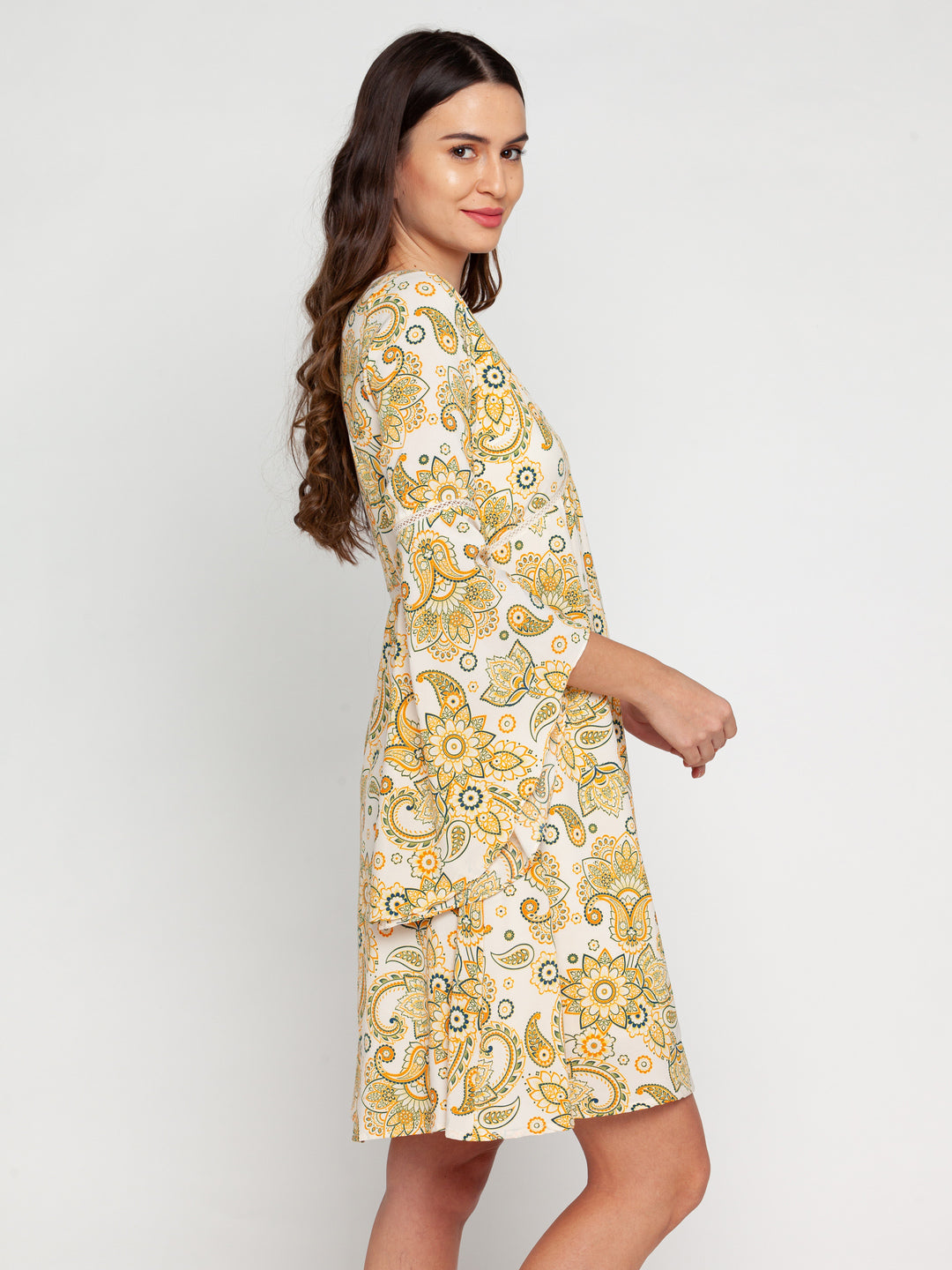 White-Ornamental-Printed-Flared-Sleeve-Short-Dress-VD02166-3