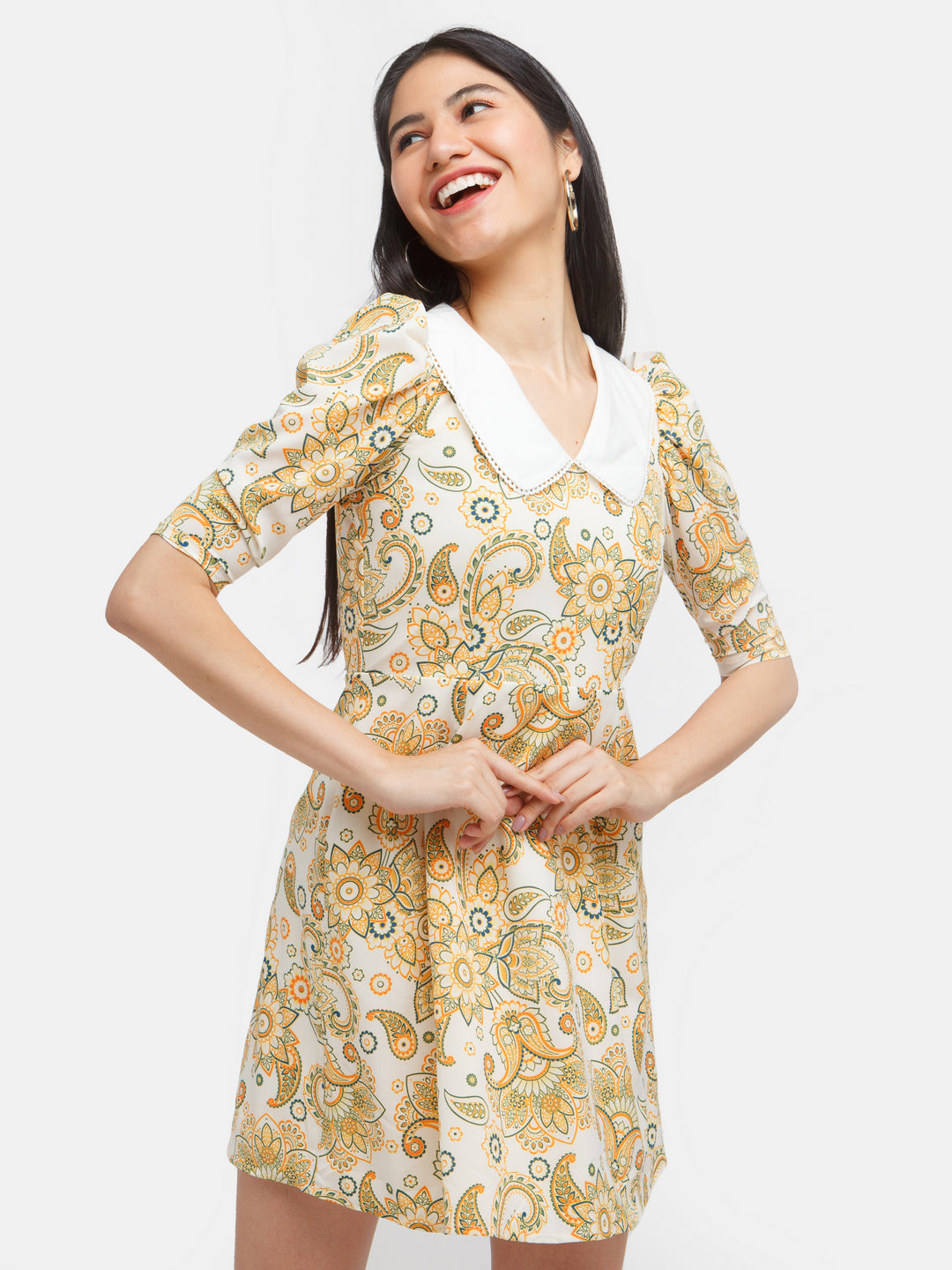 Multi-Colored-Bohemian-Printed-Puff-Sleeve-Short-Dress-VD02370-1
