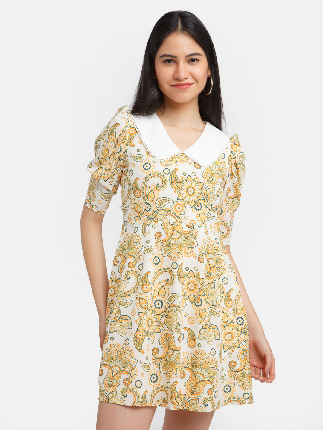 Multi-Colored-Bohemian-Printed-Puff-Sleeve-Short-Dress-VD02370-2