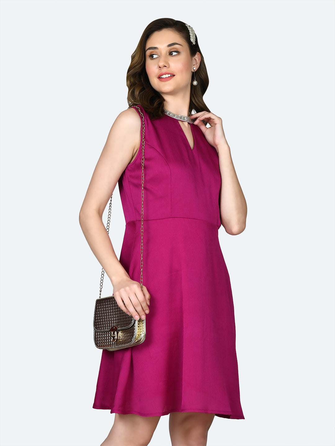 Solid-Polyester-Short-Dress-VD02521_109-Pink-3