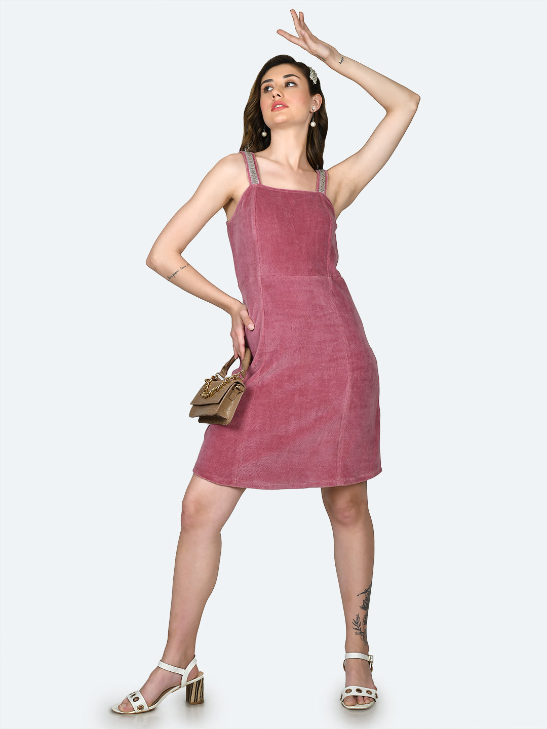Solid-Polyester-Short-Dress-VD02524_109-Pink-1