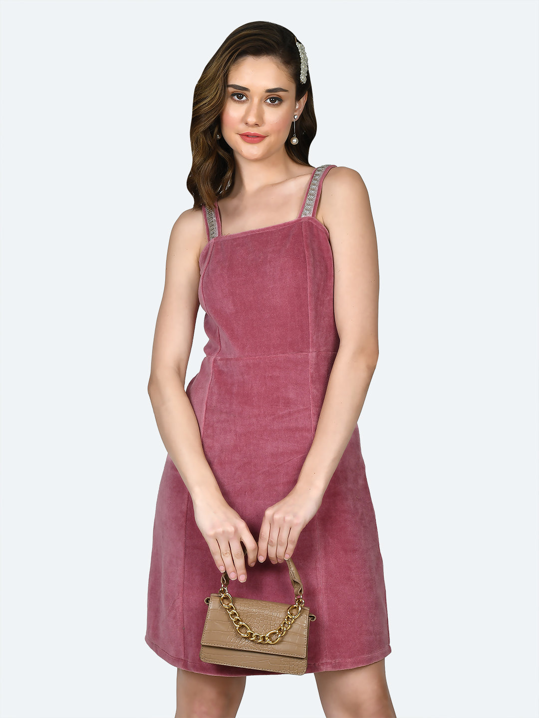 Solid-Polyester-Short-Dress-VD02524_109-Pink-2