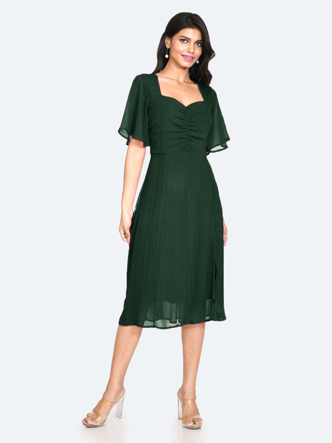 Green-Solid-Ruched-Midi-Dress-for-Women-VD04040_152-BottleGreen-2