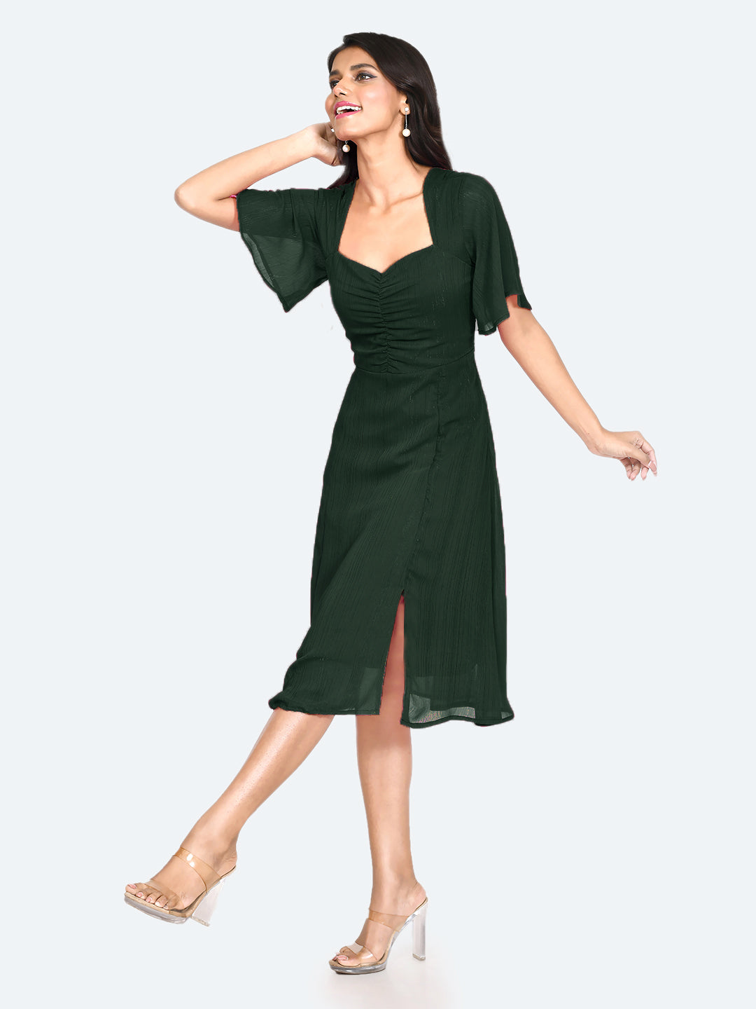 Green-Solid-Ruched-Midi-Dress-for-Women-VD04040_152-BottleGreen-3
