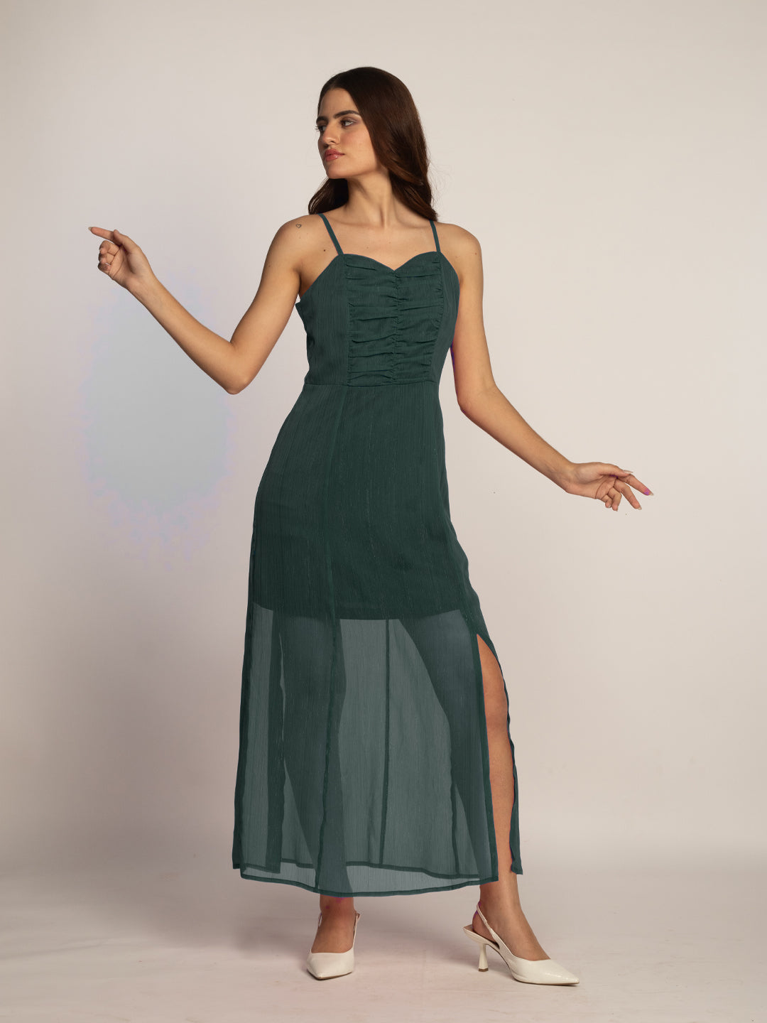 Bottle Green Solid Fit & Flared Maxi Dress-VD08038_152-BottleGreen-1