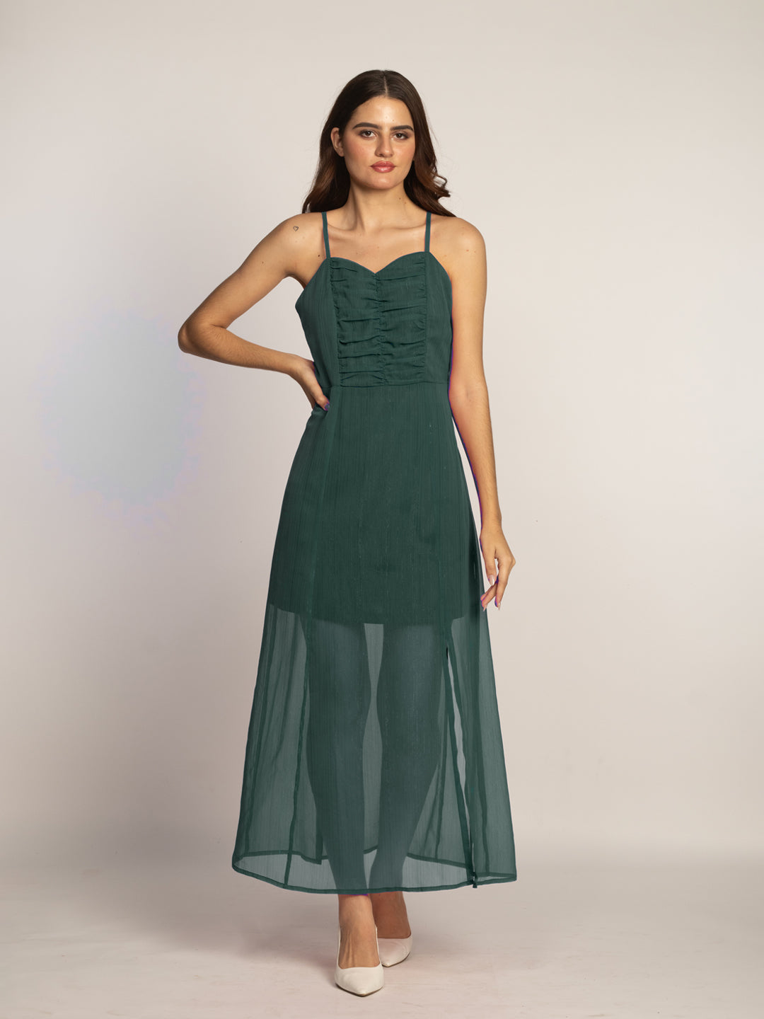 Bottle Green Solid Fit & Flared Maxi Dress-VD08038_152-BottleGreen-2