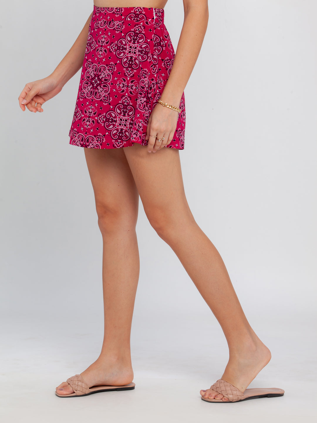 Pink-Bohemian-Printed-Flared-Mini-Skirt-VSK00262-4