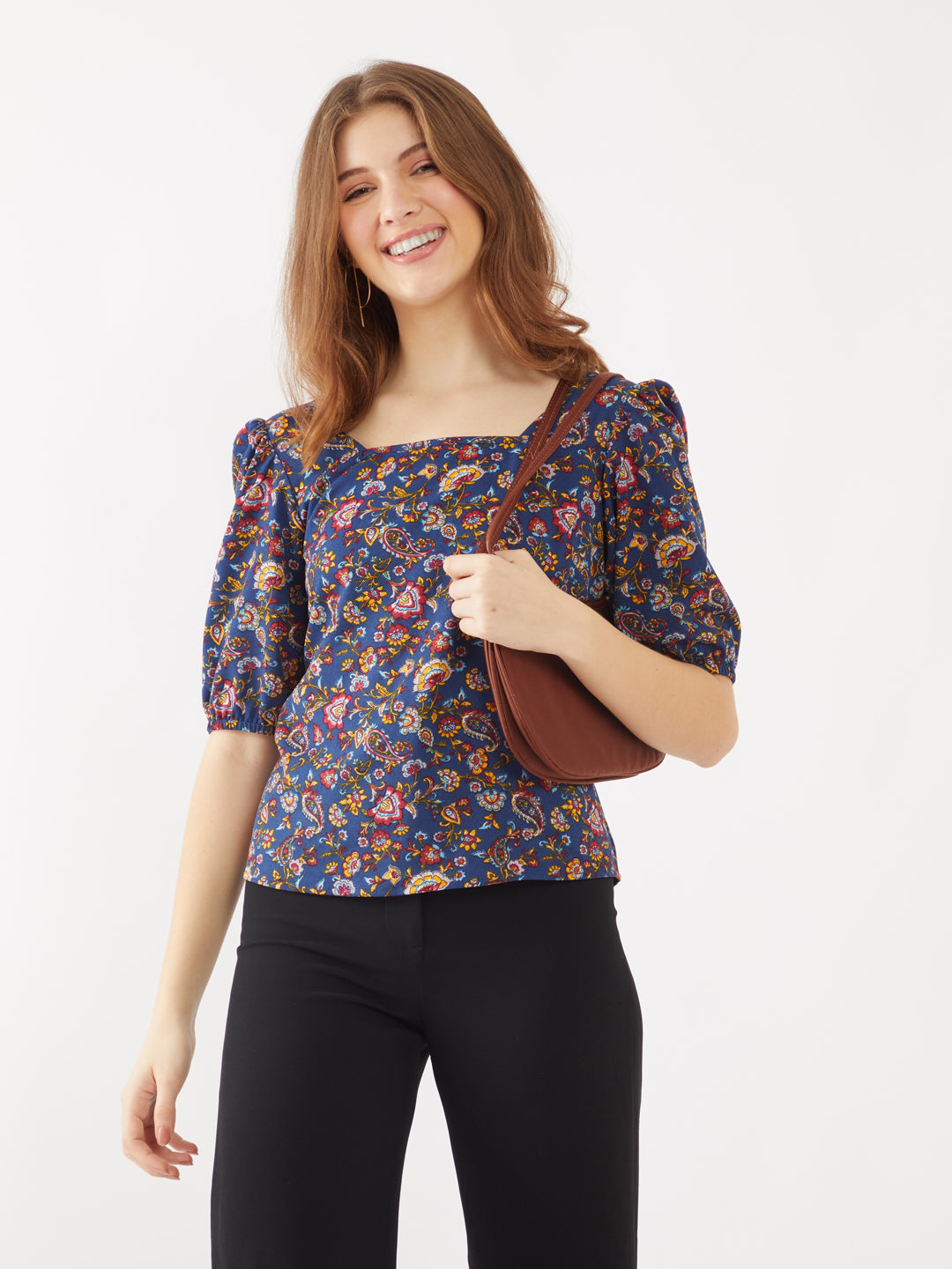 Navy-Blue-Bohemian-Printed-Regular-Top-VT02351-1