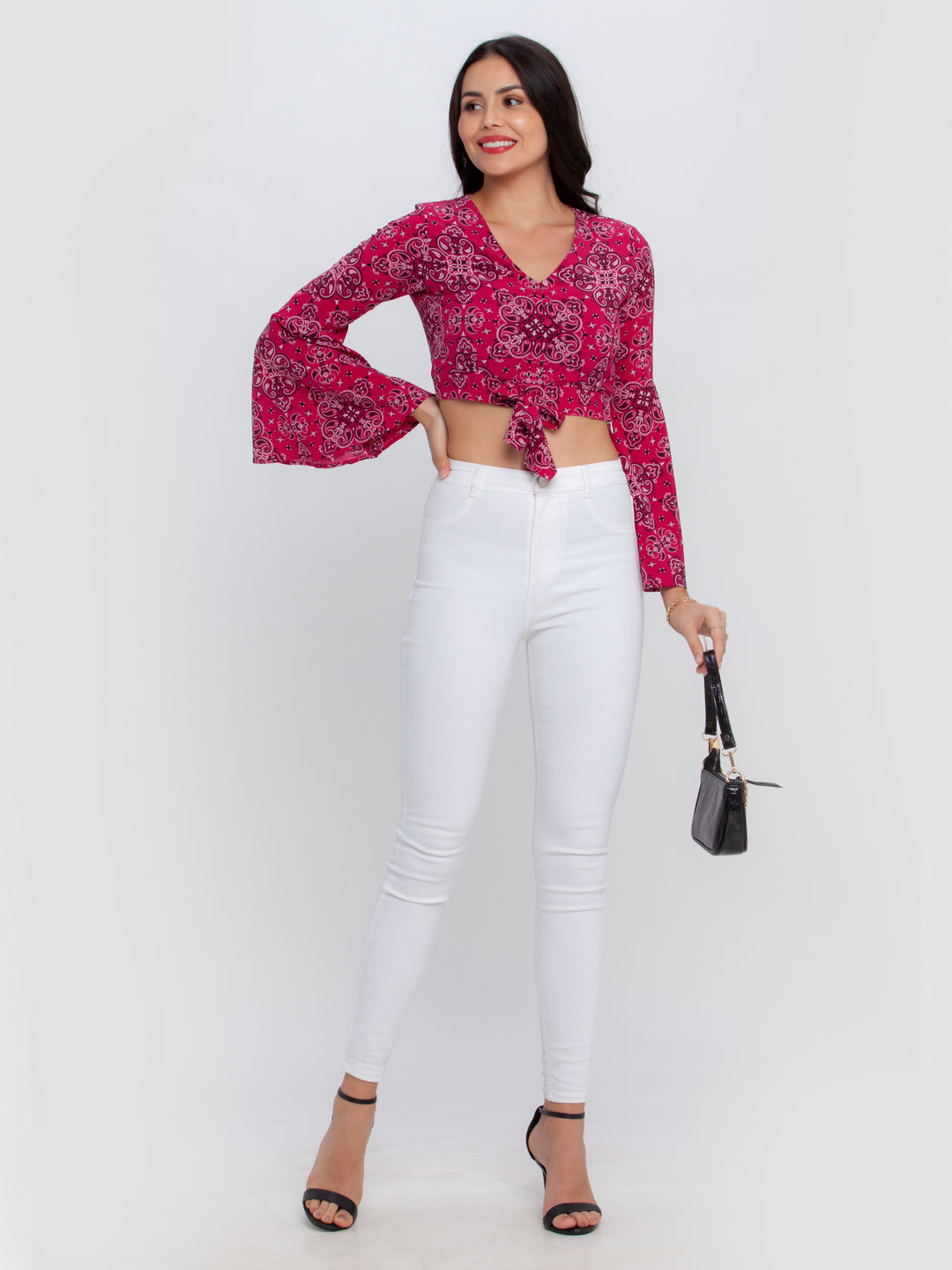 Pink-Bohemian-Printed-Flared-Sleeve-Tie-Up-Top-VT02690-1