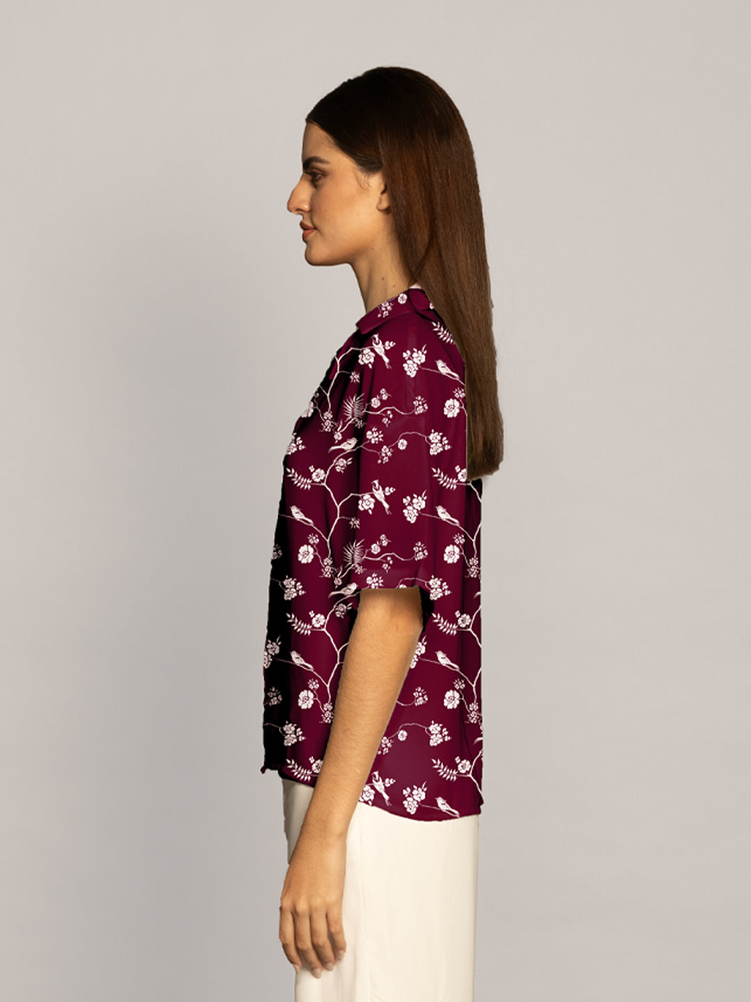 Maroon Floral Print Lapel Collared Shirt-VT02904_137-Maroon-3