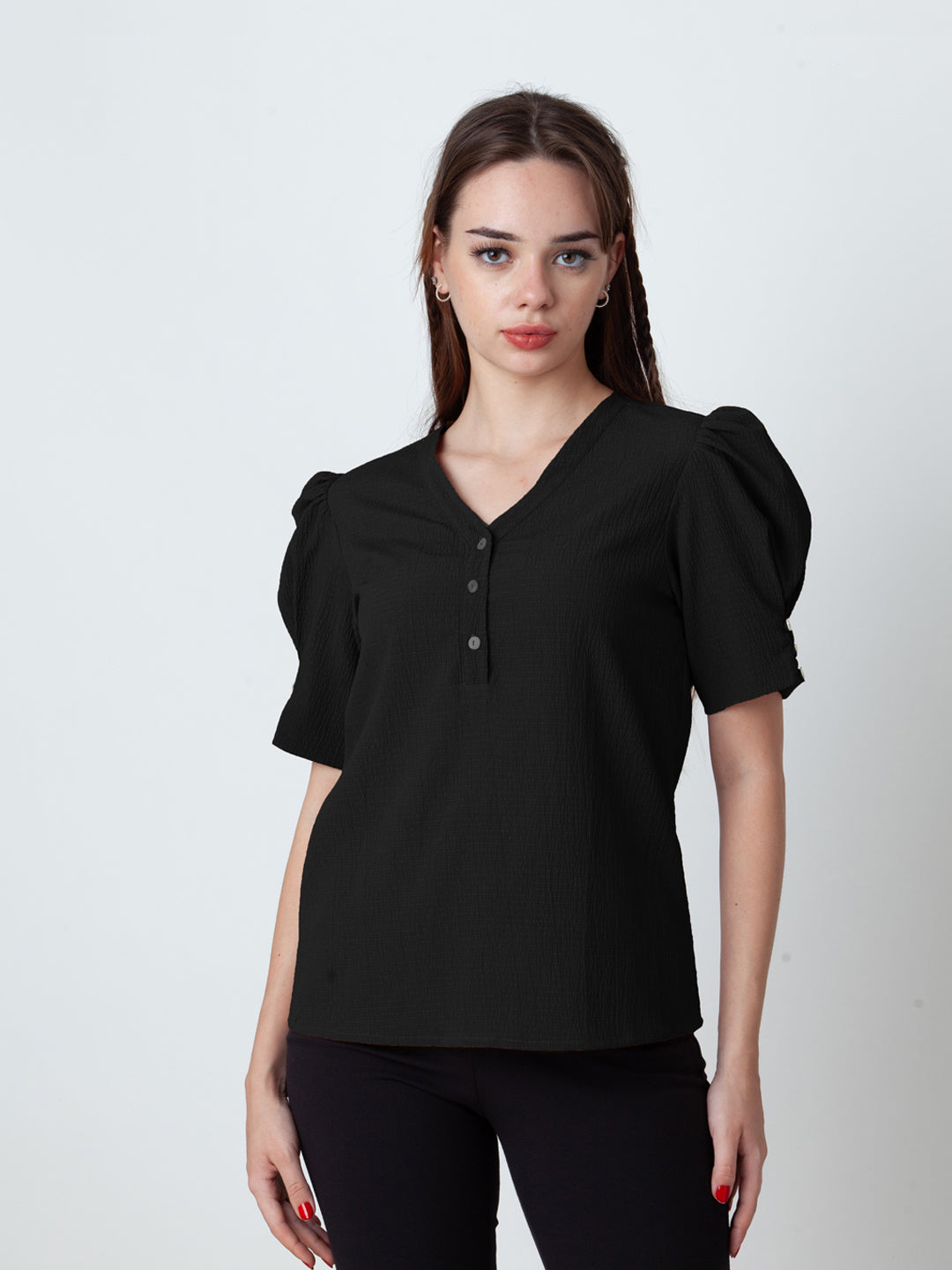 Solid-Puff-Sleeve-Top-VT09025-101-Black-2