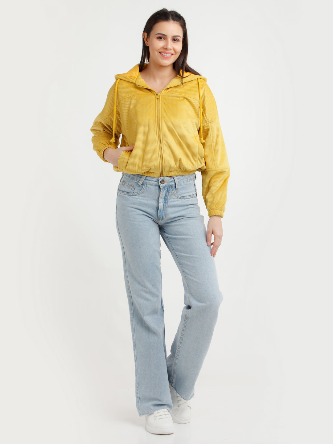 Yellow Solid Jacket For Women