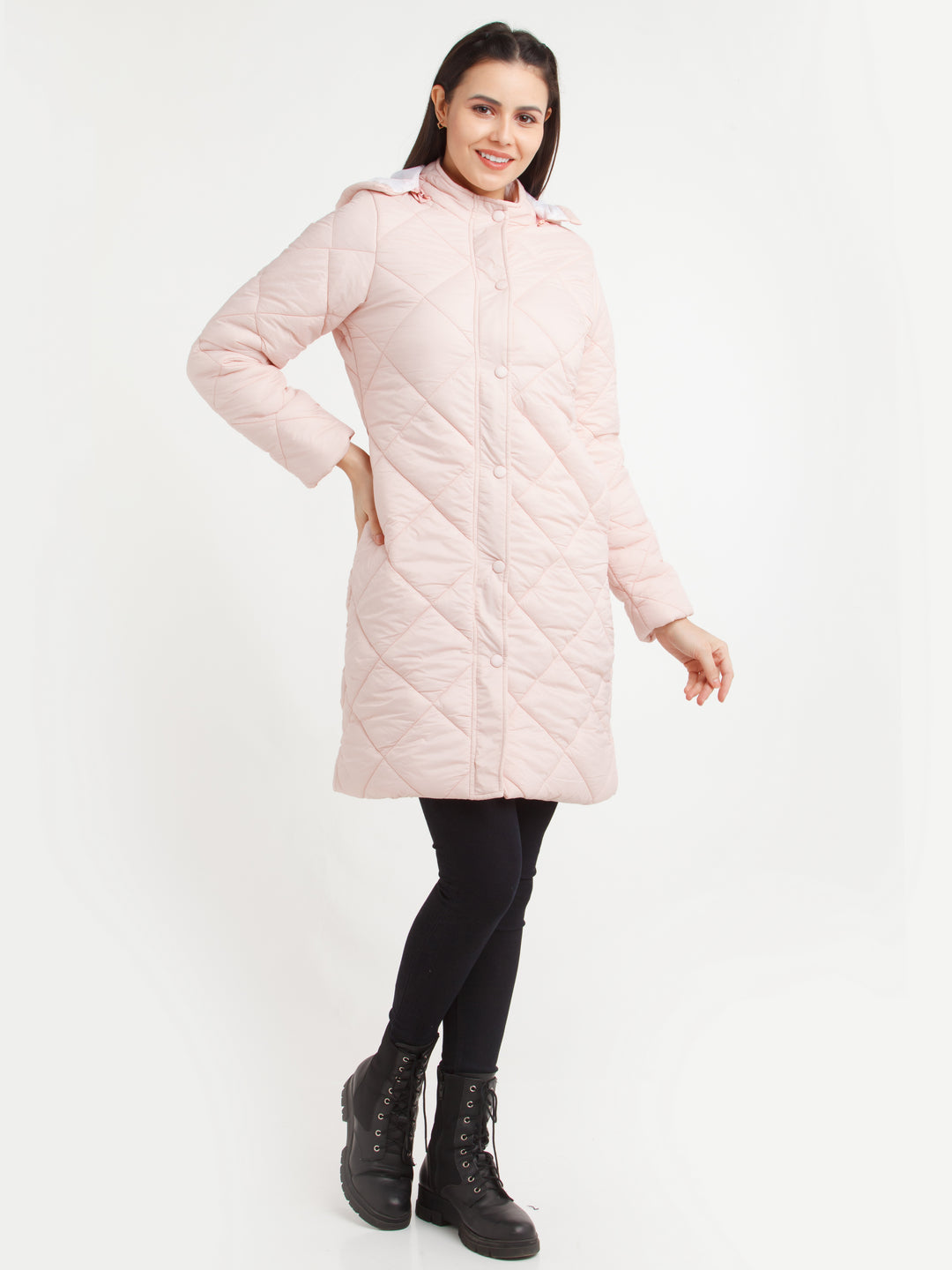 Pink Solid Coat For Women