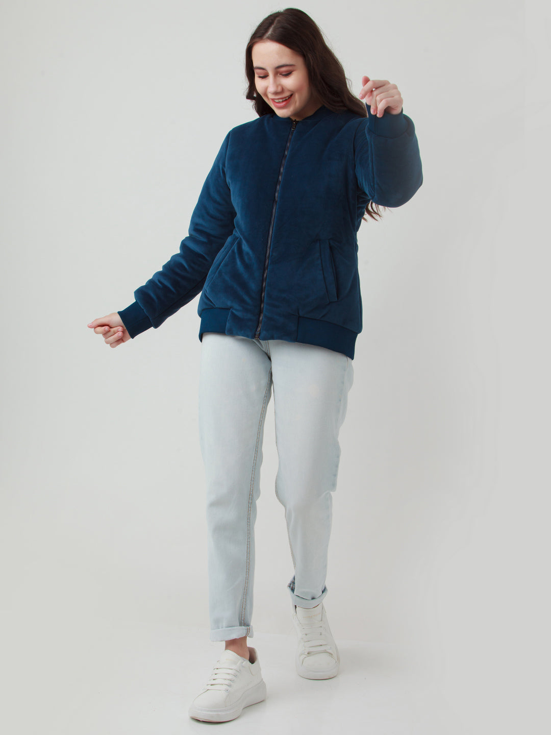 Navy Blue Solid Bomber Jacket