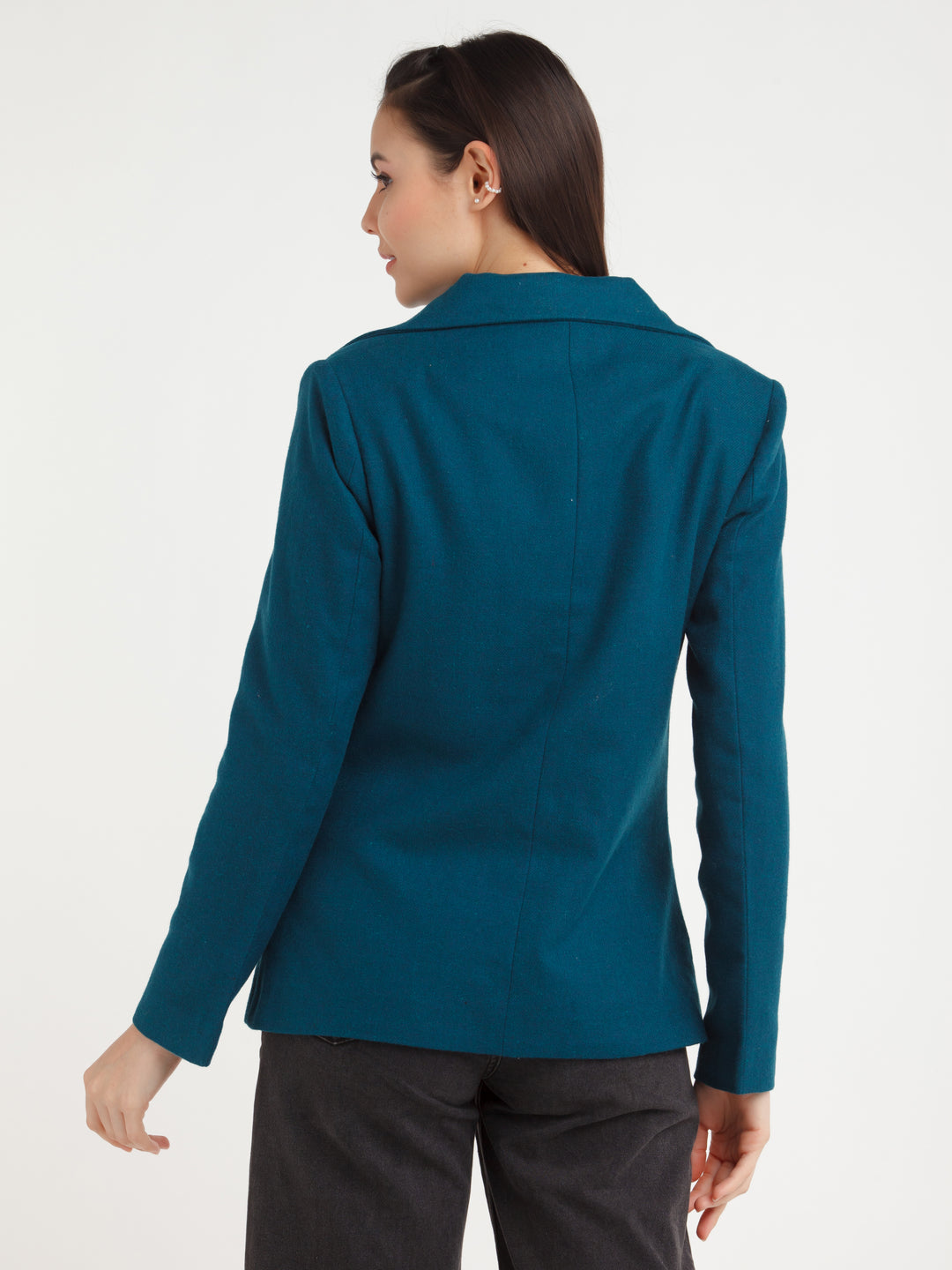Teal Solid Coat For Women