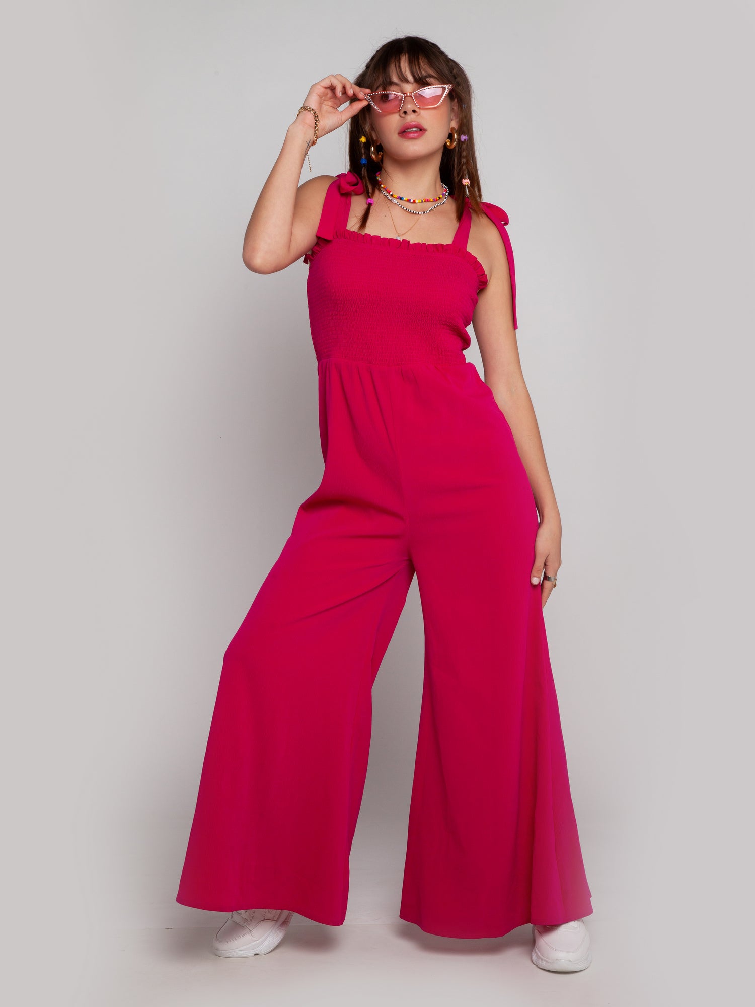 Pink Solid Elasticated Jumpsuit