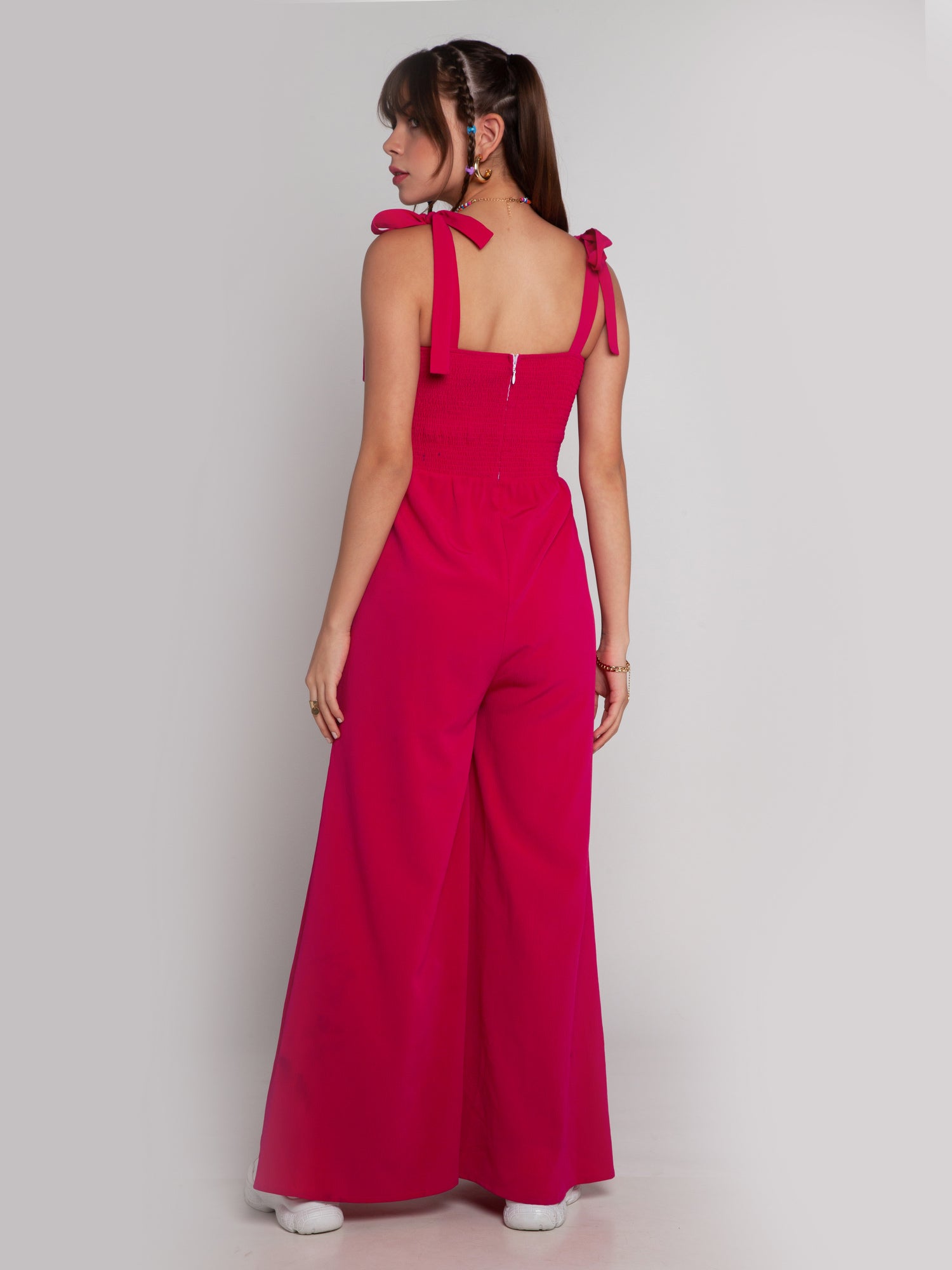 Pink Solid Elasticated Jumpsuit